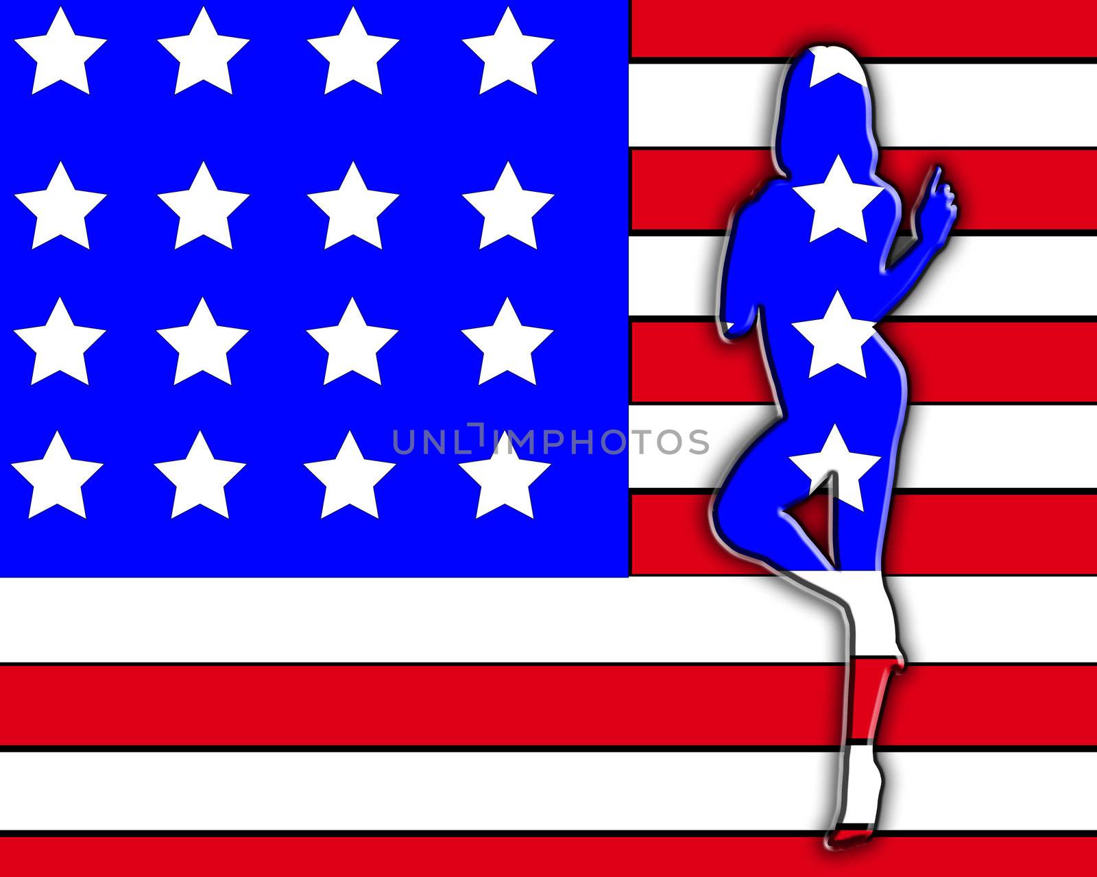 A outline of a sexy women against the American flag.