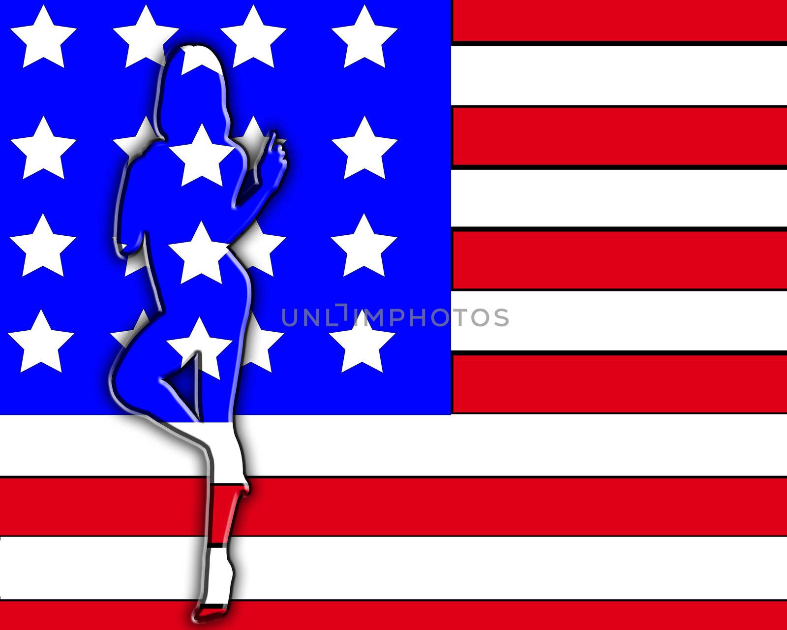 A outline of a sexy women against the American flag.