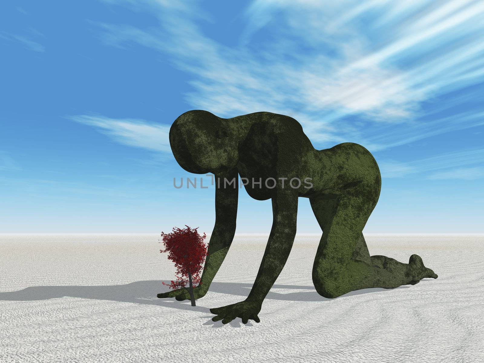 climate change illustration with green woman and plants