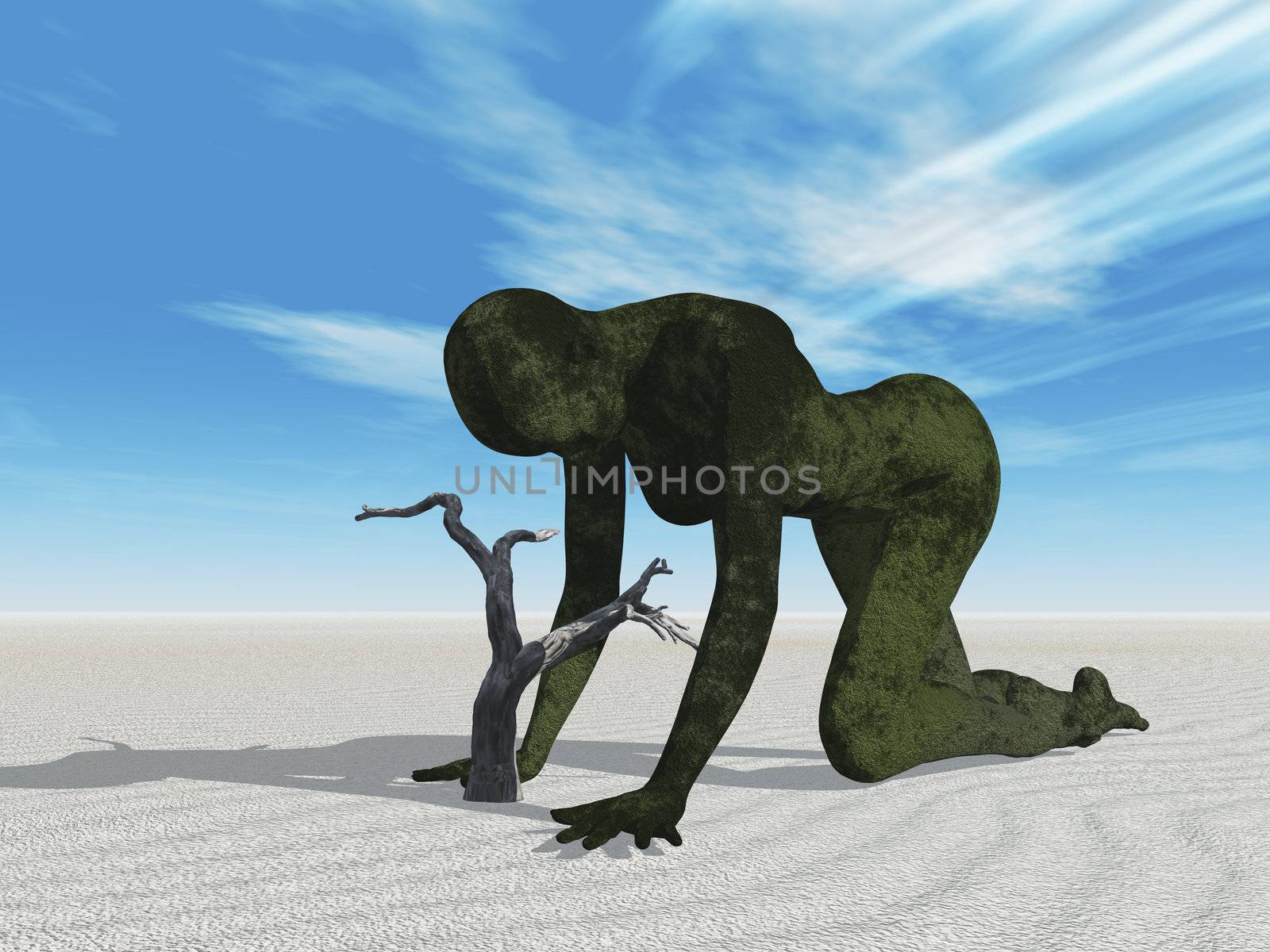 climate change illustration with green woman and plants