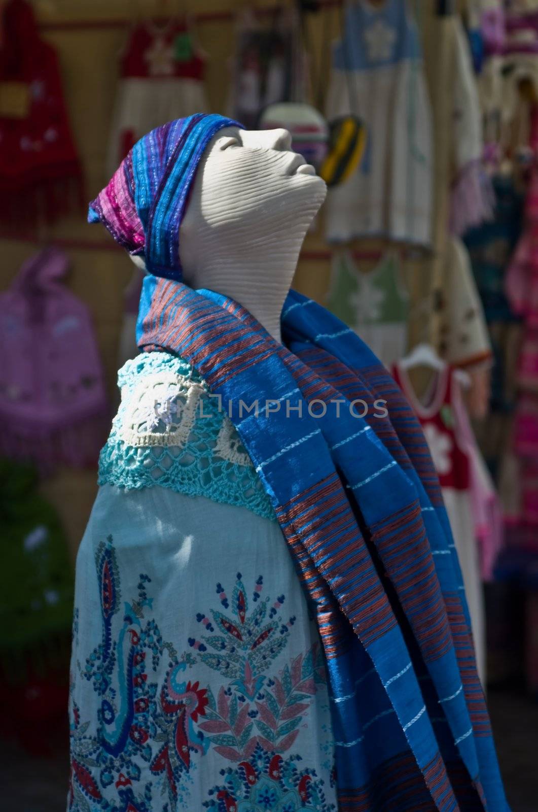 Colorful Mannequin during market day in Teguise on Lanzarote Island, Spain.