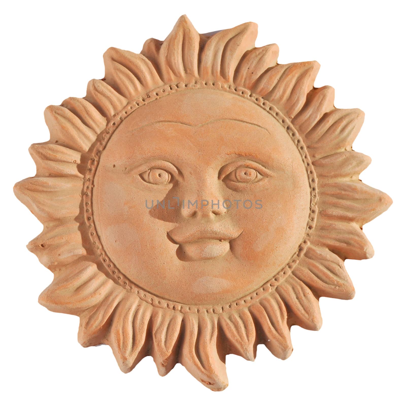 Ancient terracotta clay mask of the sun