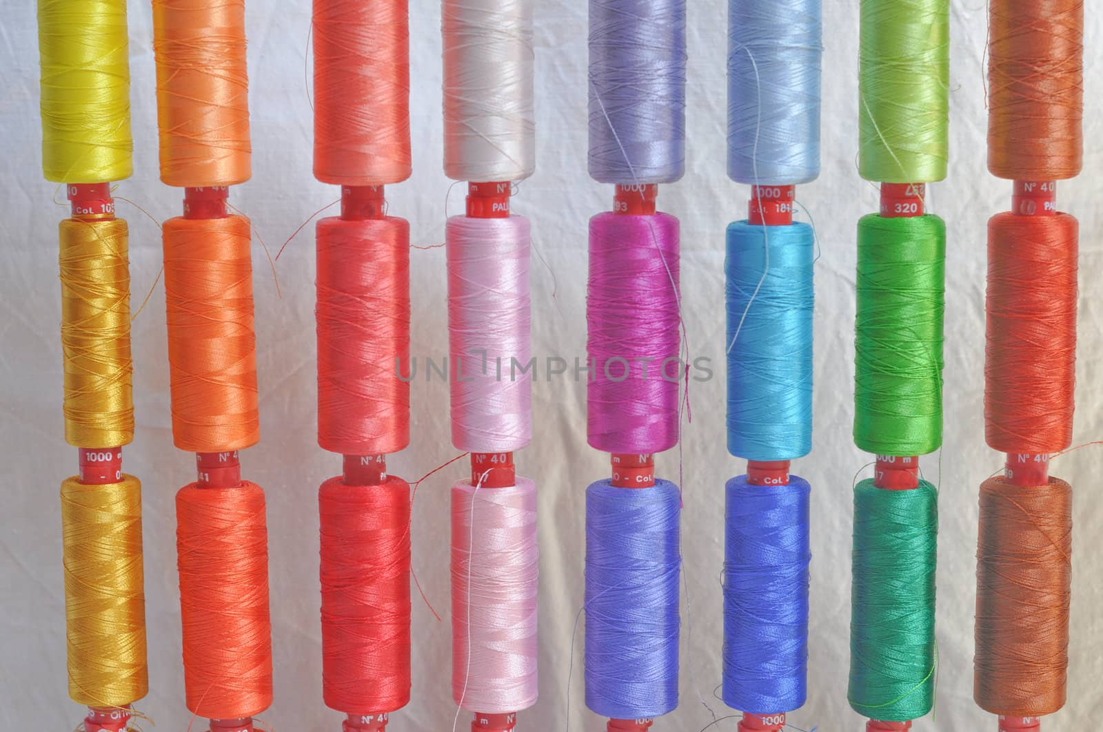 Detail view of colour sewing wire threads