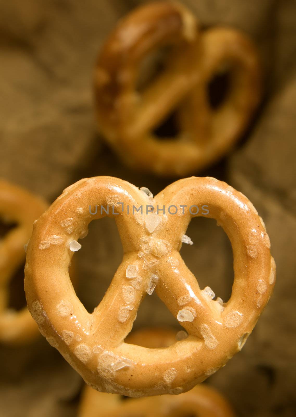 Close-up shot of a mini pretzel with copy space.