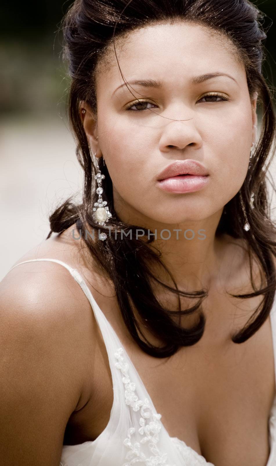 Great looking model in formal dress with copy space.