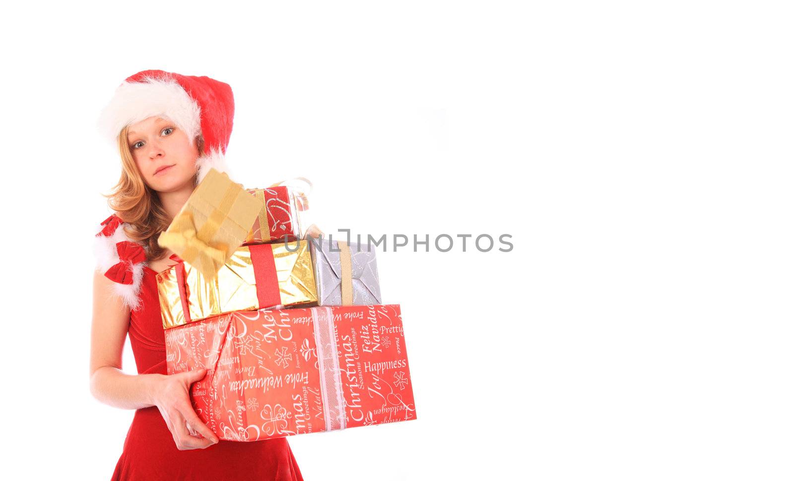 Miss Santa is Losing One Gift Box - Rectangle Crop by PixBox