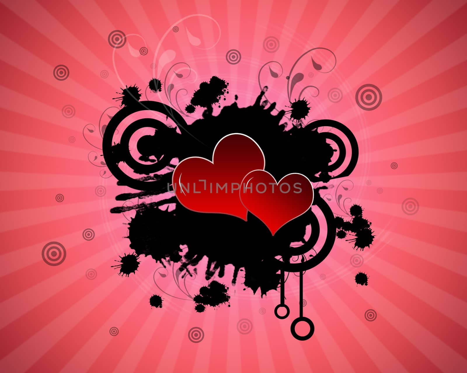 Heart on a Sunrays illustration high resolution with splatter and swirls brushes