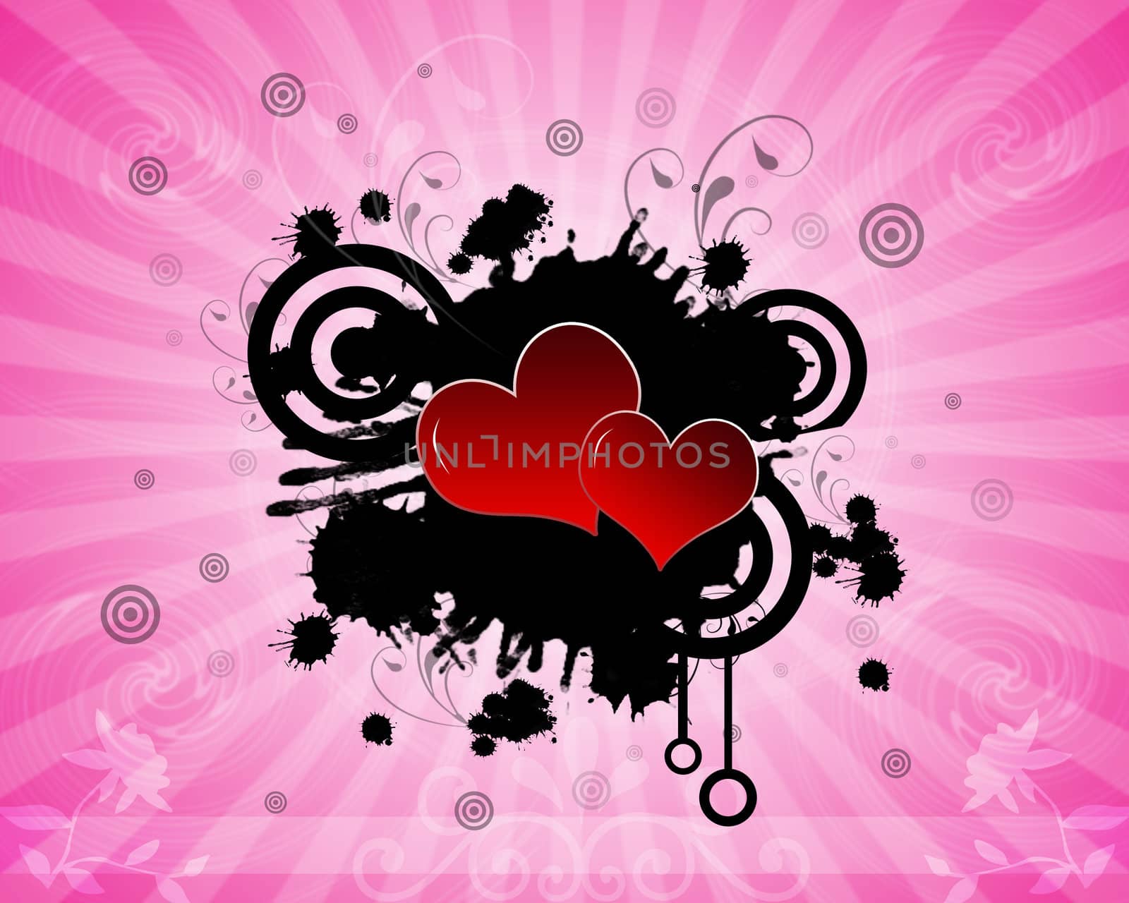 Heart on a Sunrays illustration high resolution with splatter and swirls brushes