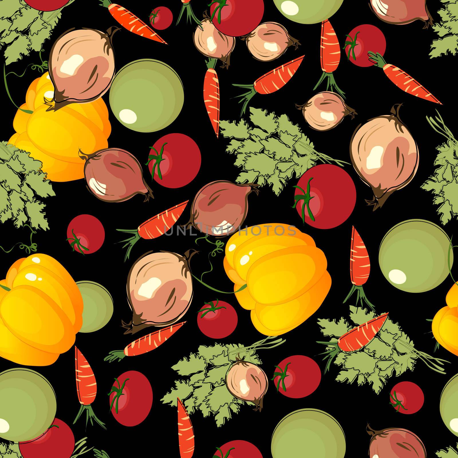 Vegetables pattern on black by Lirch