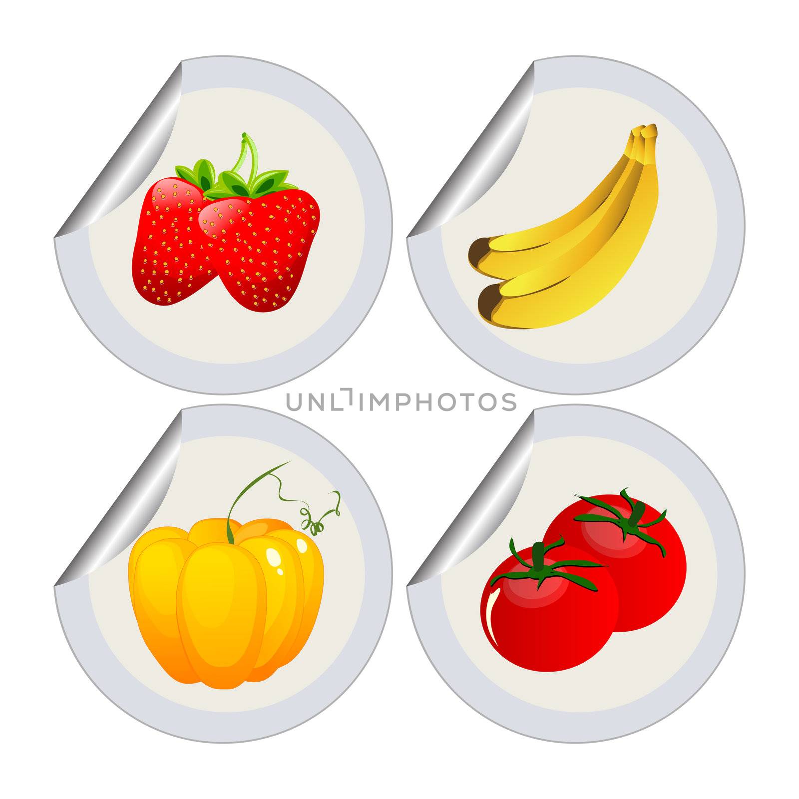 Fruits and vegetables stickers over white background