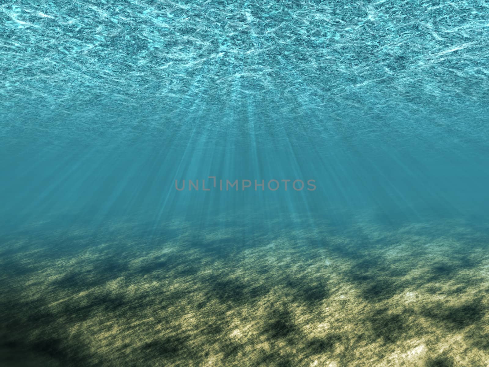 We see abstract illustration of underwater with sun light