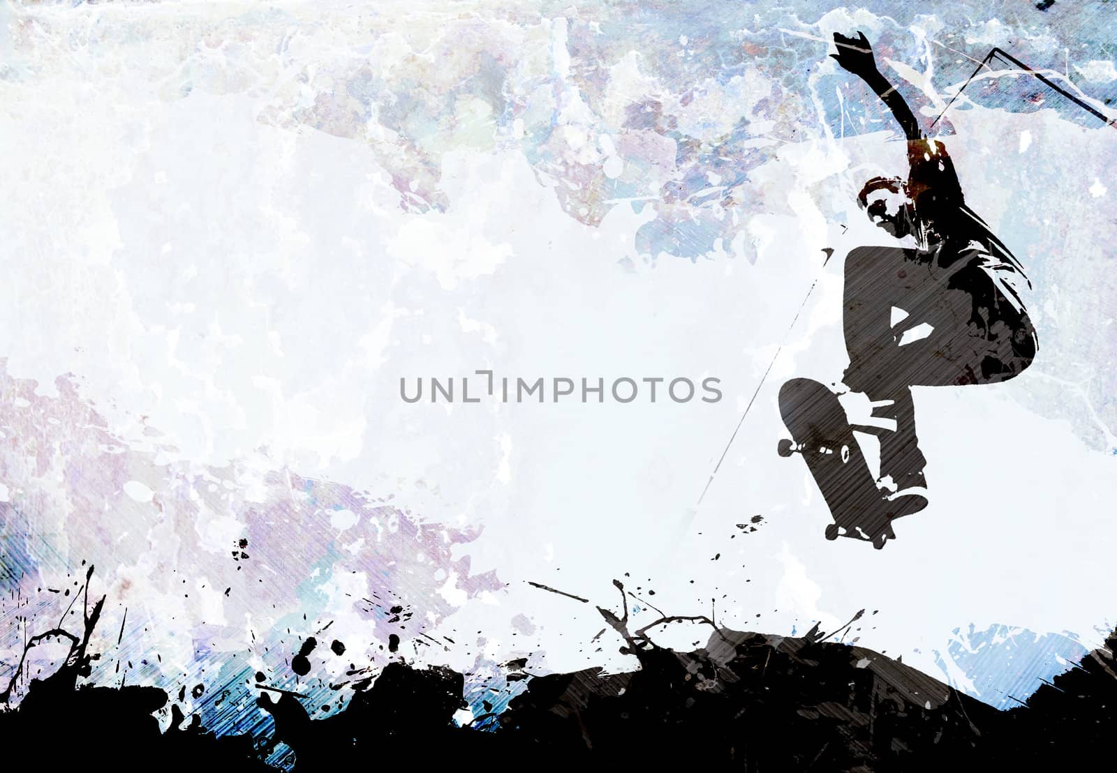 A grungy skateboarding layout with plenty of negative space for your text.