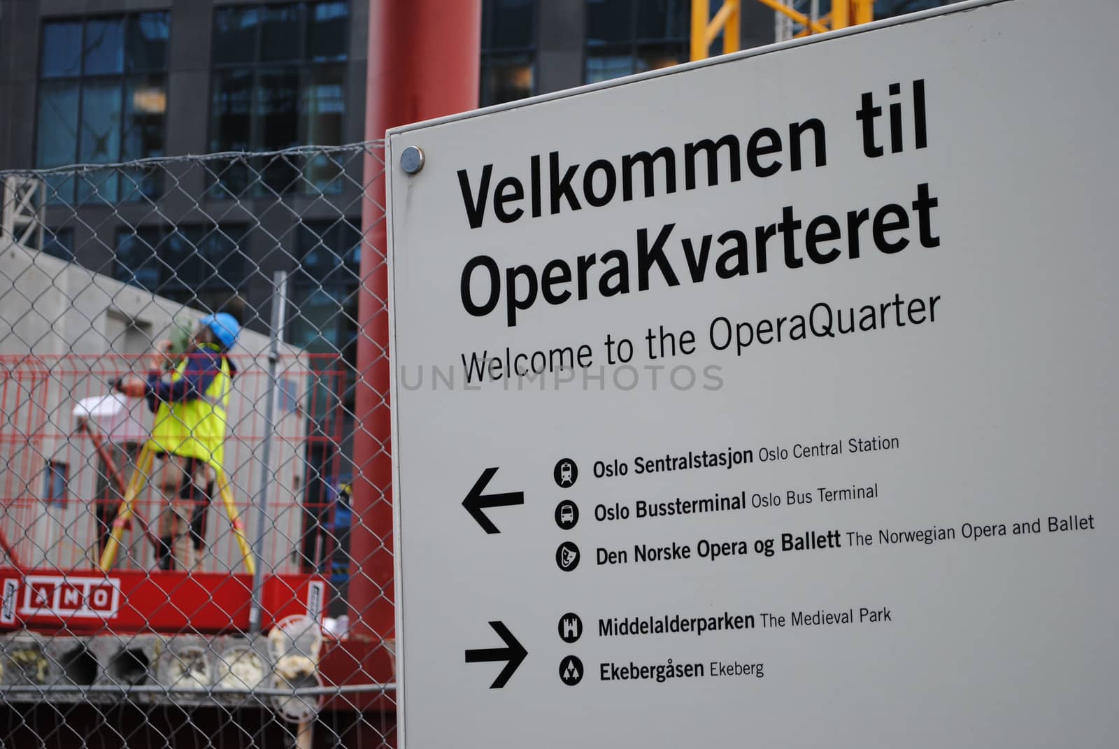 Sign of the new Opera quarter (Operakvarteret) in Oslo, Norway.