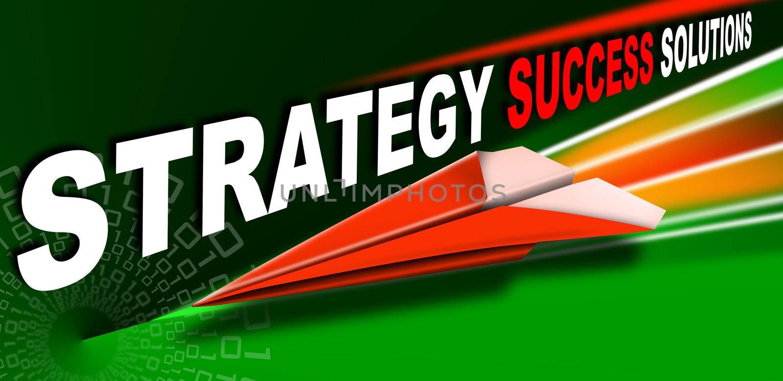 Plane red Paper with written strategy success solutions, a metaphor for success and leadership