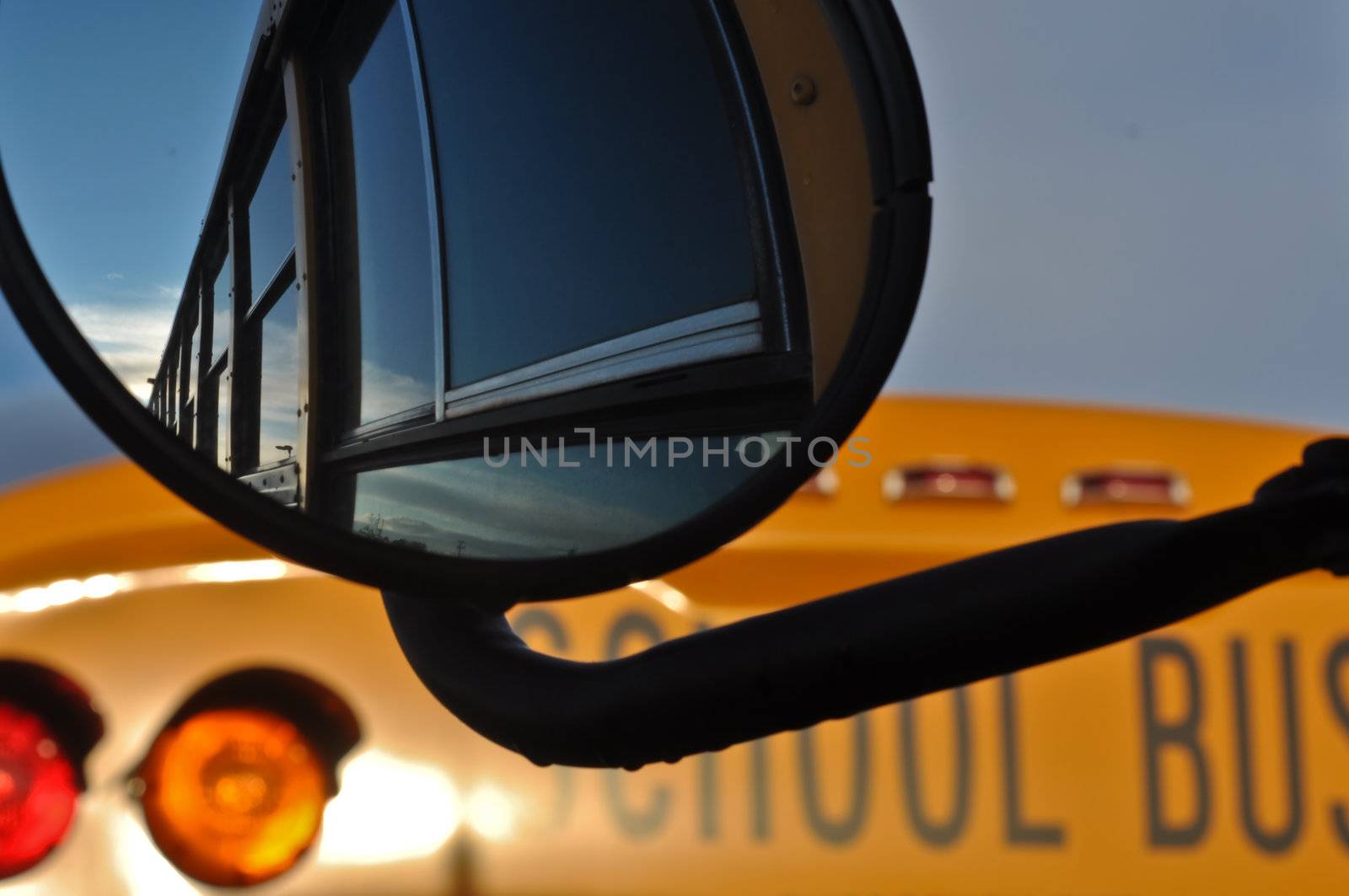 Yellow School Bus Mirror Reflection