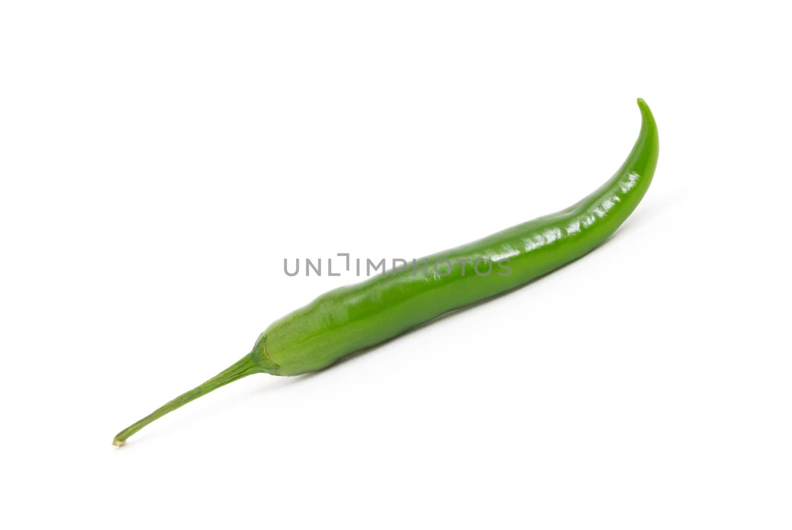 Green hot chili pepper on a white background