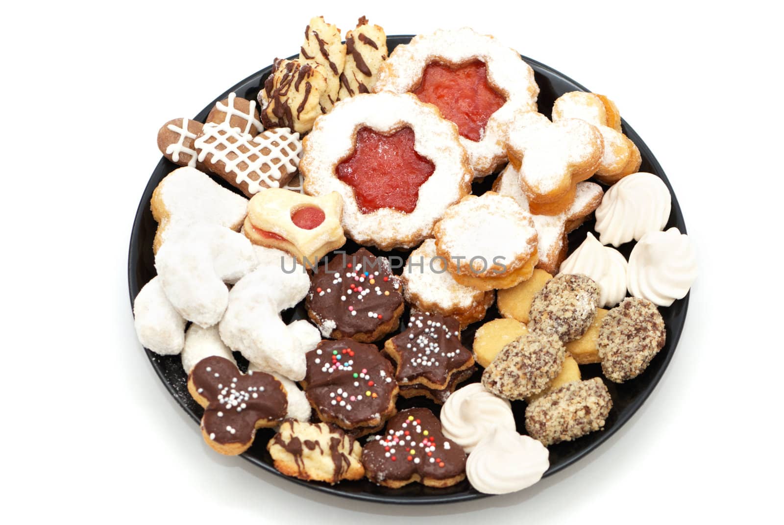 Different Christmas cakes with chocolate, cookie and sugar