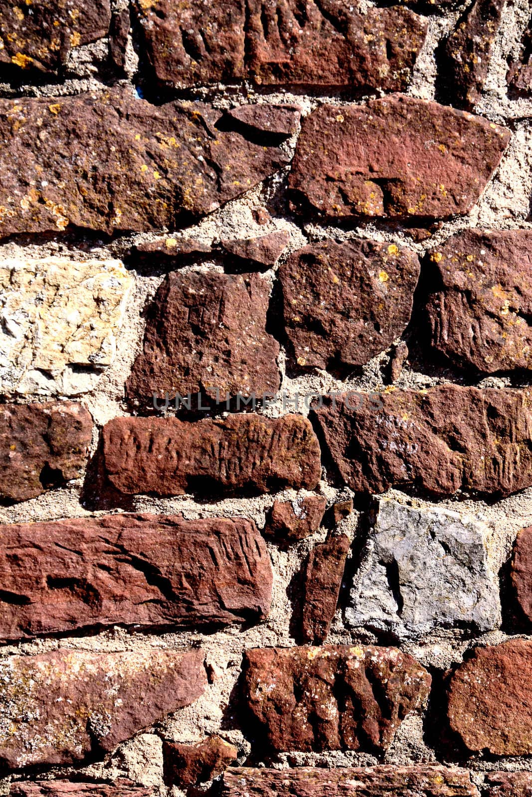 Closeup view of the castle brick construction design.