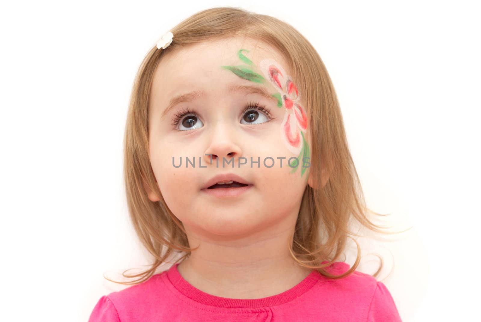 Little girl with face-art isolated on white