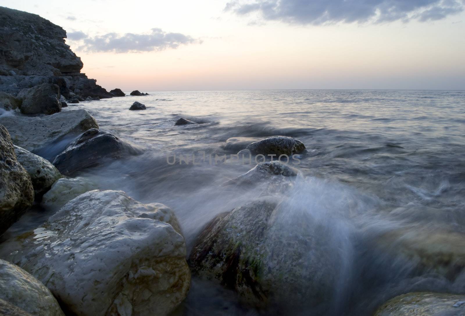 sea after sunset. Crimea. Ukraine. Long exposure