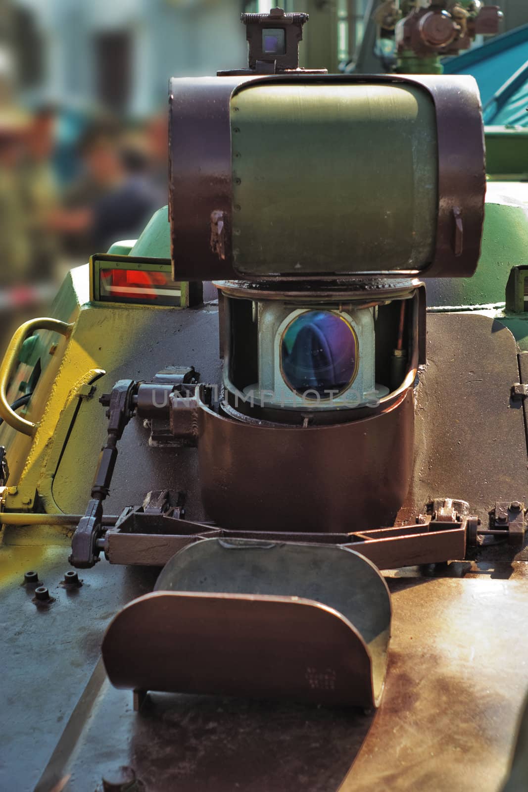 anti-tank missile aim device  on an armoured troop-carrier close up