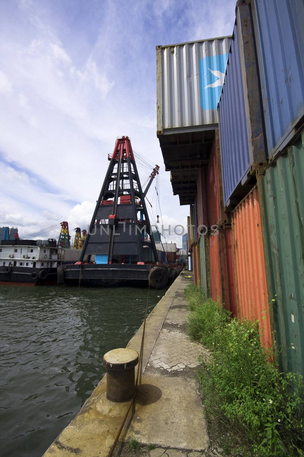 container cargo operation at day in hong kong