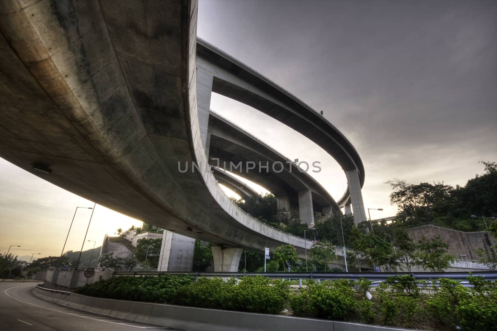 highway in hong kong and sky in sunset