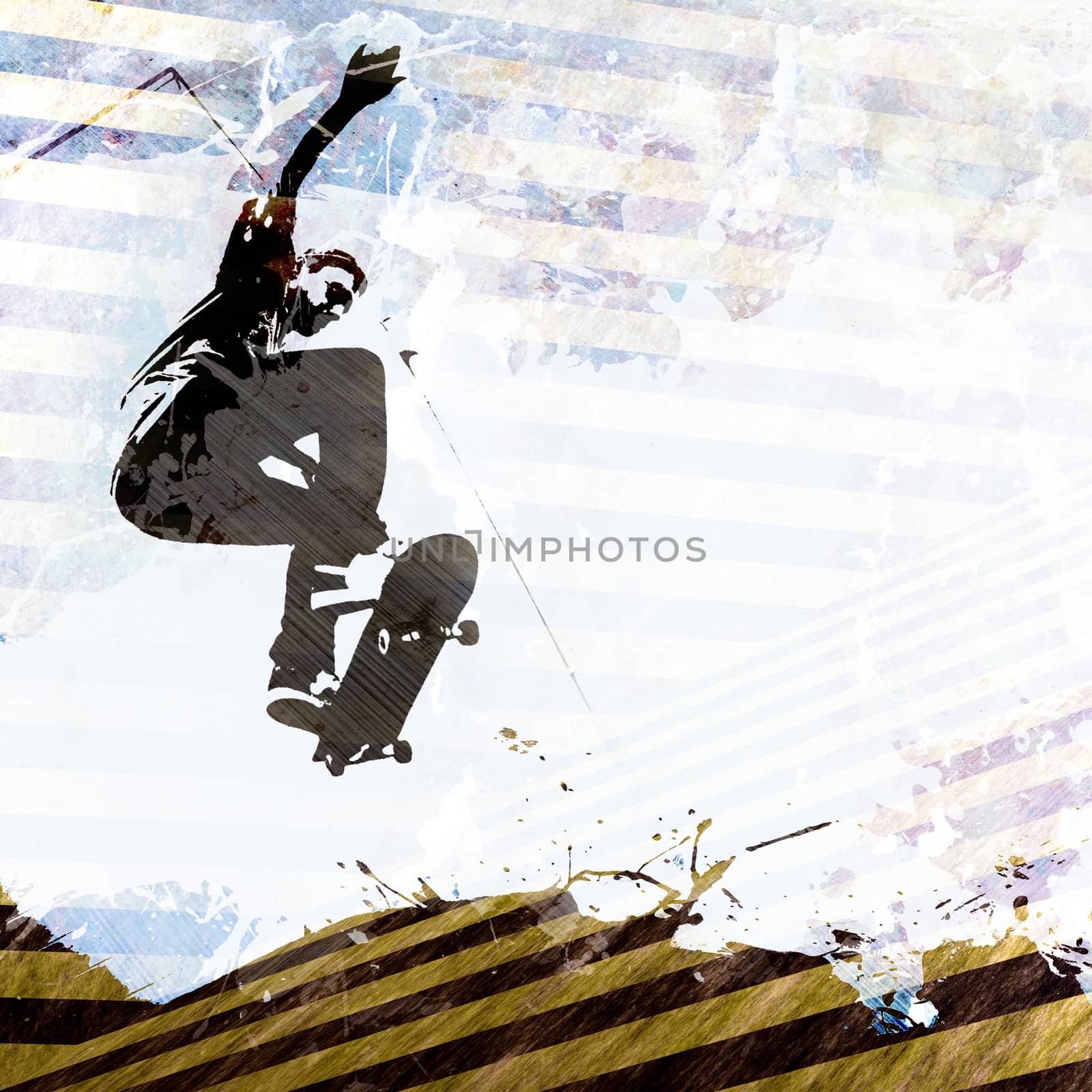 A grungy skateboarding layout with plenty of negative space for your text.