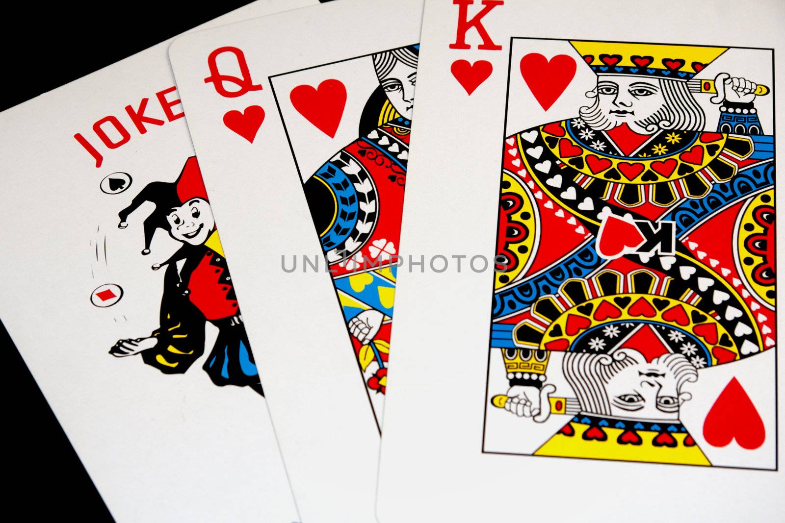 King, Queen with Joker on black background