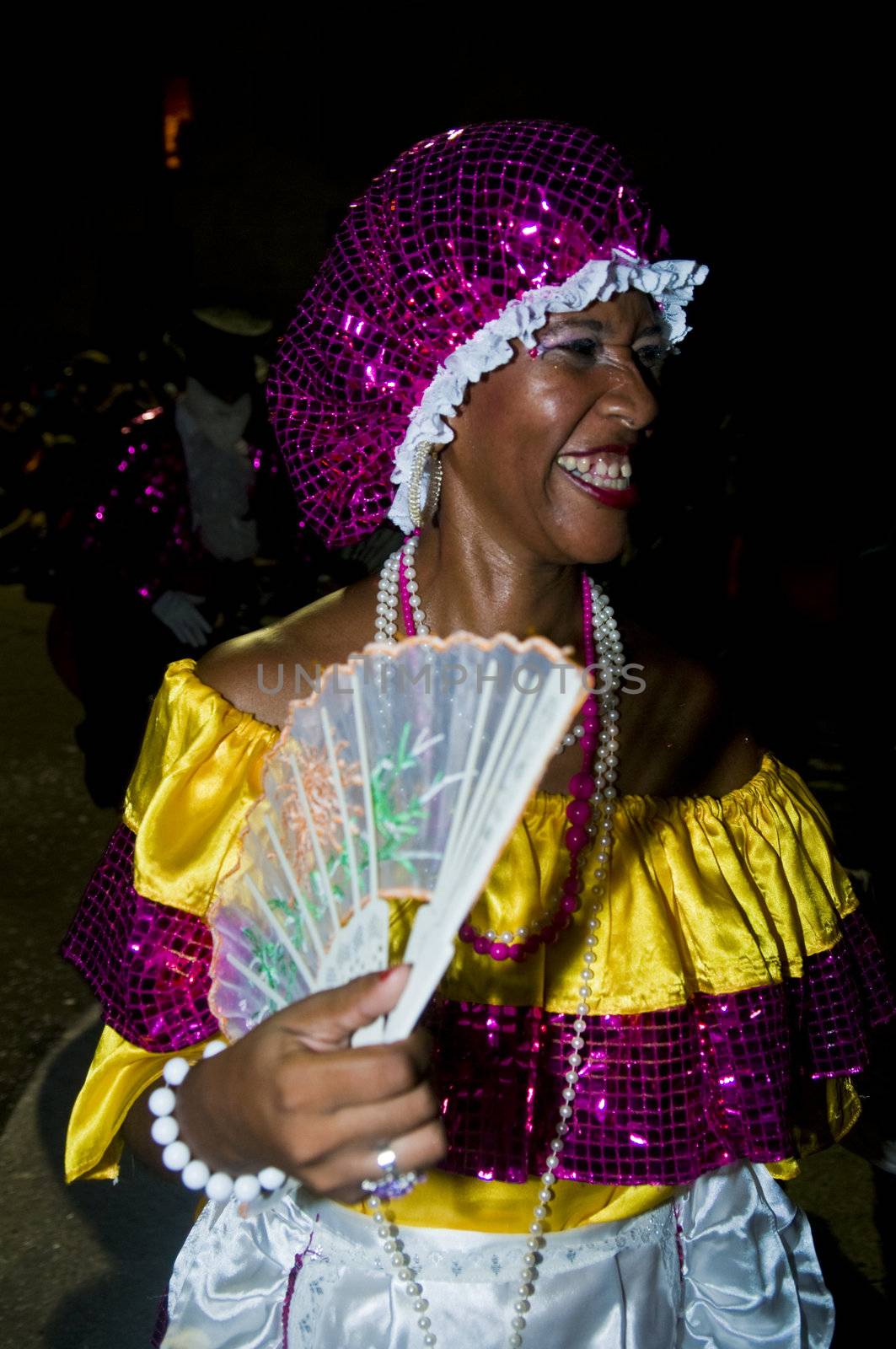 MONTEVIDEO, URUGUAY - JANUARY 31 2010 : A costumed carnaval participant in the annual national festival of Uruguay ,held in Montevideo Uruguay on January 31 2010 