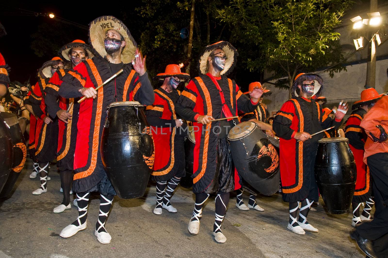 MONTEVIDEO, URUGUAY - JANUARY 31 2010 : A costumed carnaval participants in the annual national festival of Uruguay ,held in Montevideo Uruguay on January 31 2010 