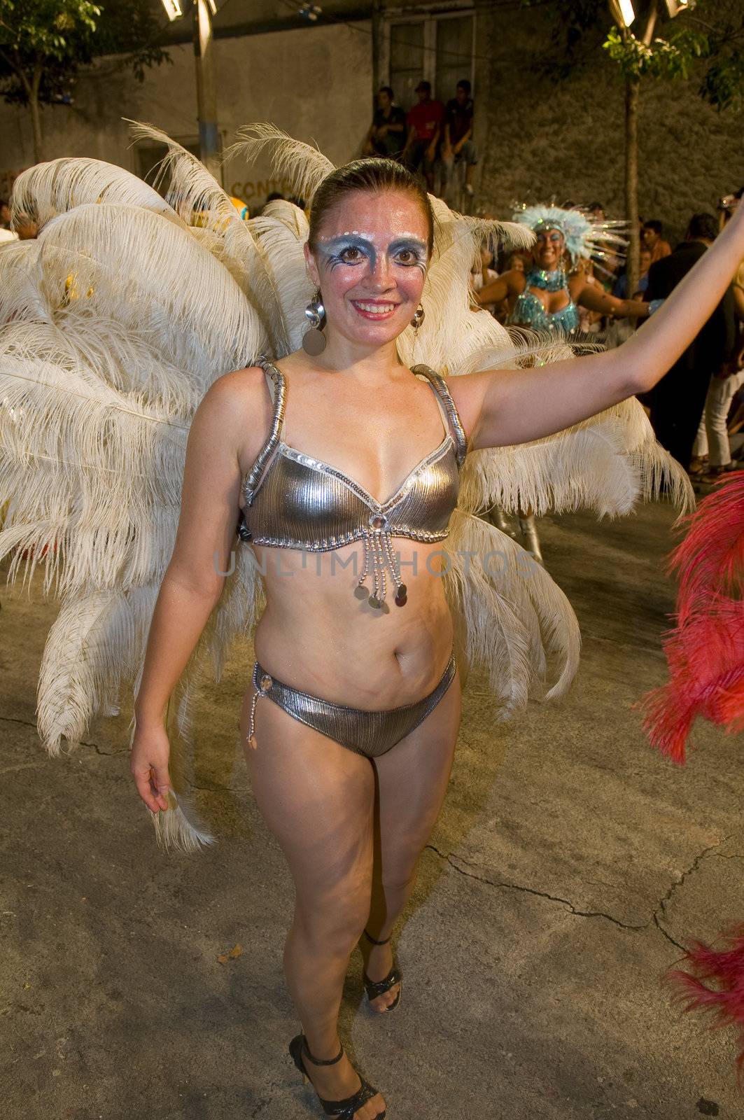 MONTEVIDEO, URUGUAY - JANUARY 31 2010 : A costumed carnaval participant in the annual national festival of Uruguay ,held in Montevideo Uruguay on January 31 2010 