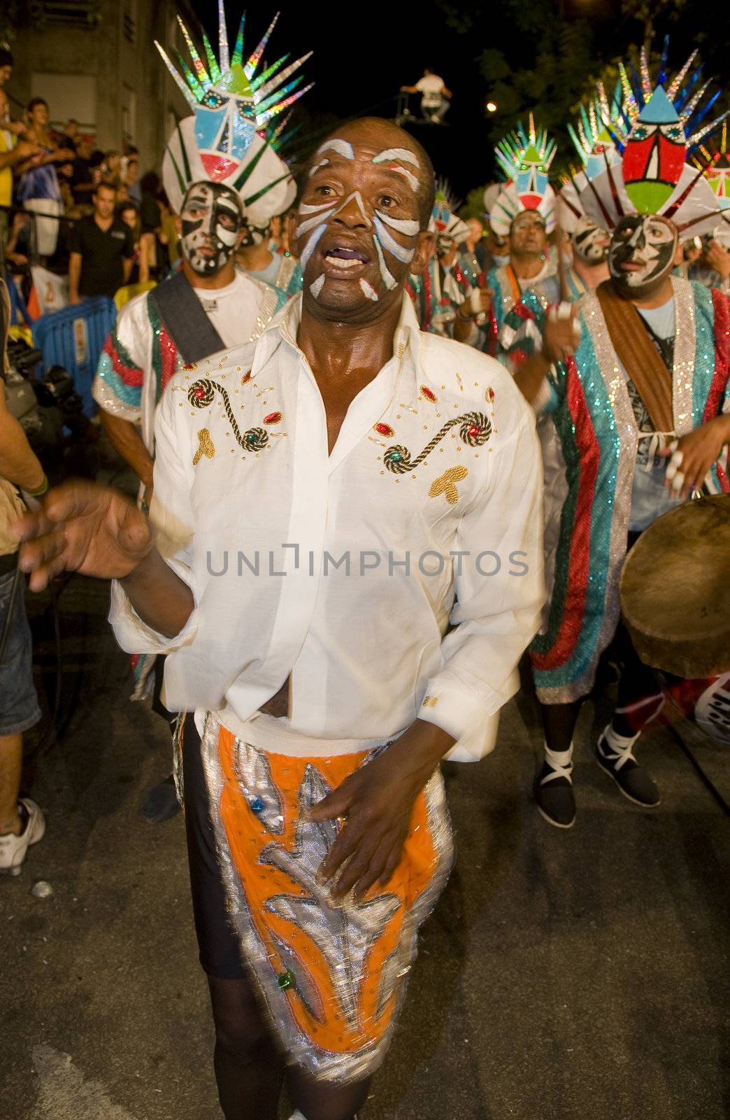 MONTEVIDEO, URUGUAY - JANUARY 31 2010 : A costumed carnaval participants in the annual national festival of Uruguay ,held in Montevideo Uruguay on January 31 2010 