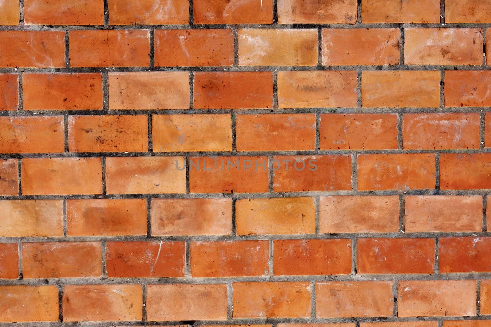 Close up view of a red brick wall texture.