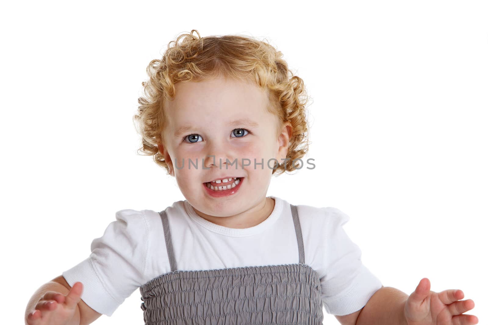 Cute three year old girl on white background