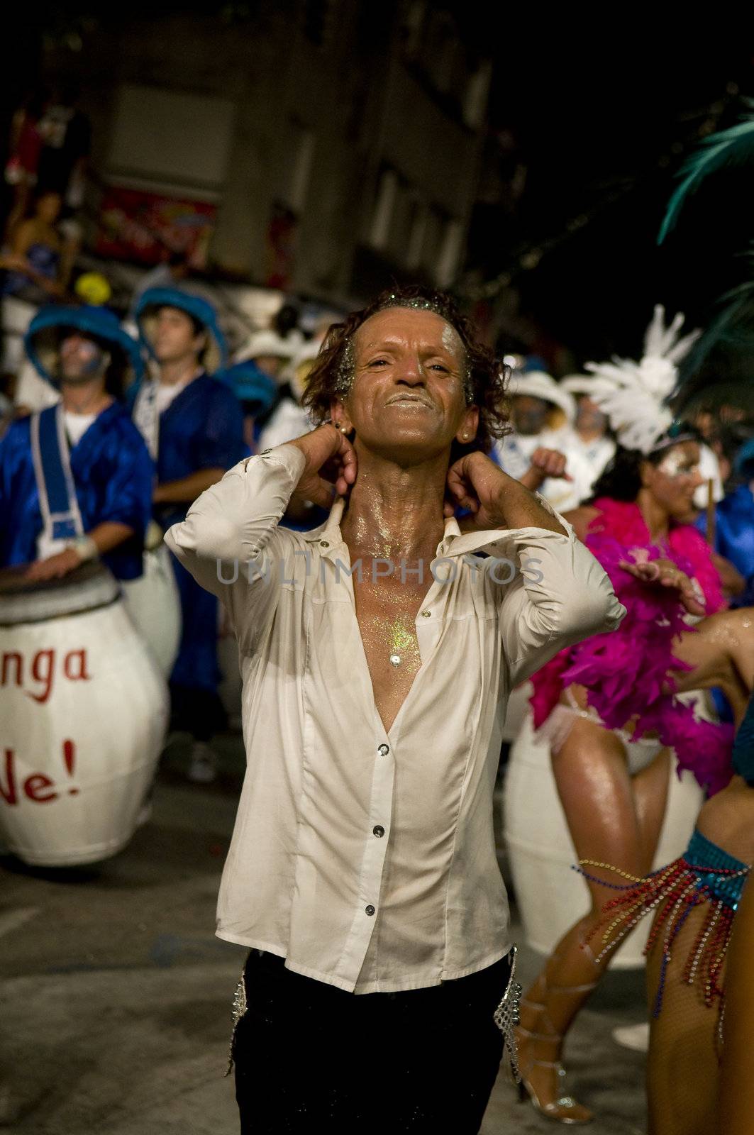 MONTEVIDEO, URUGUAY - JANUARY 31 2010 : A costumed carnaval participant in the annual national festival of Uruguay ,held in Montevideo Uruguay on January 31 2010 