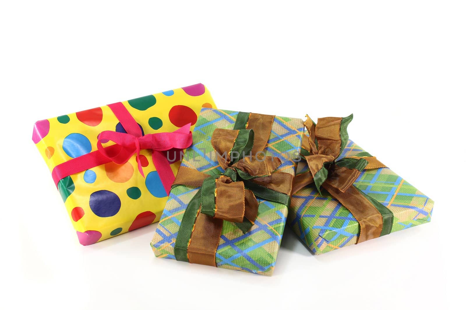 various colorful gifts on a white background