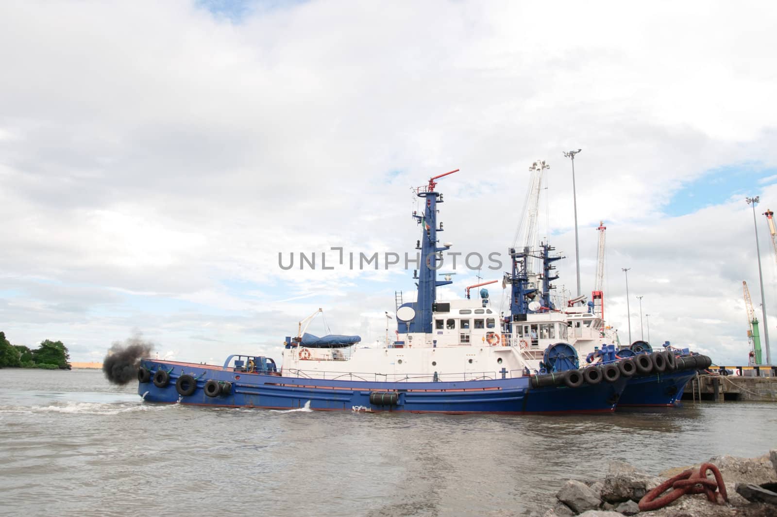 tug boat on the river shannon at foynes in ireland