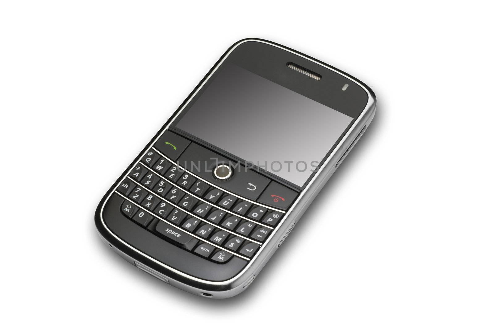 Blackberry on white, isolated with shadow and clipping path