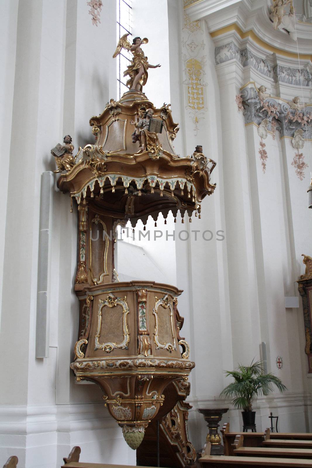 Pulpit of the german baroc church Saint Paulin in Trier, Rhineland-Palatinate, Germany.