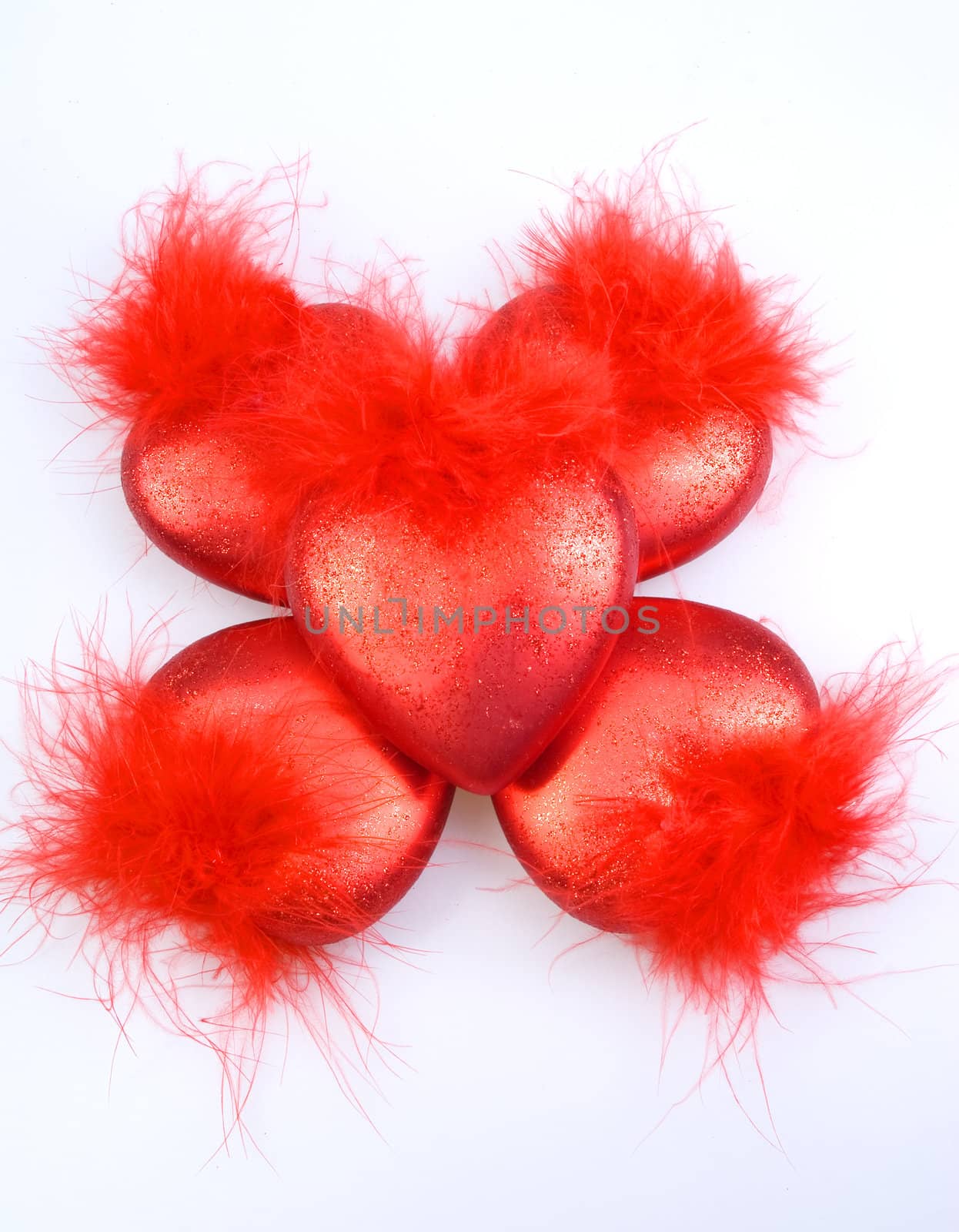 Christmas-tree decorations - five red hearts