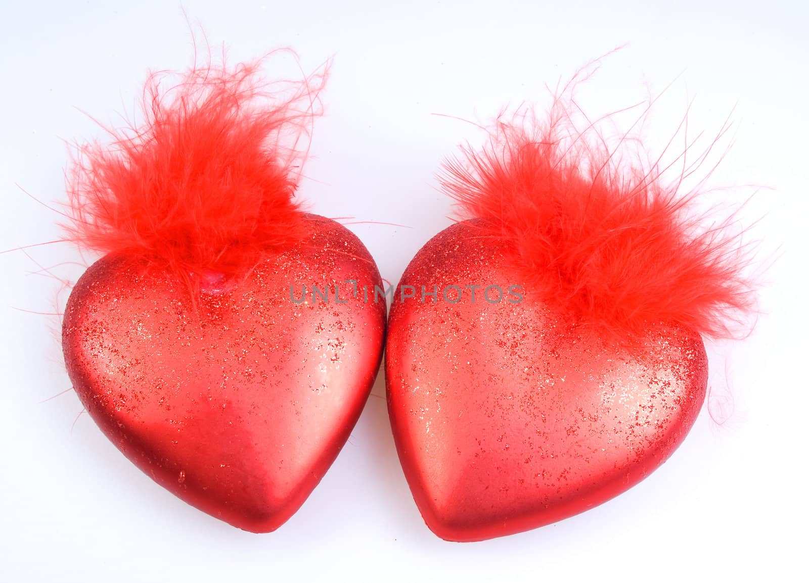 Christmas-tree decorations - two red hearts