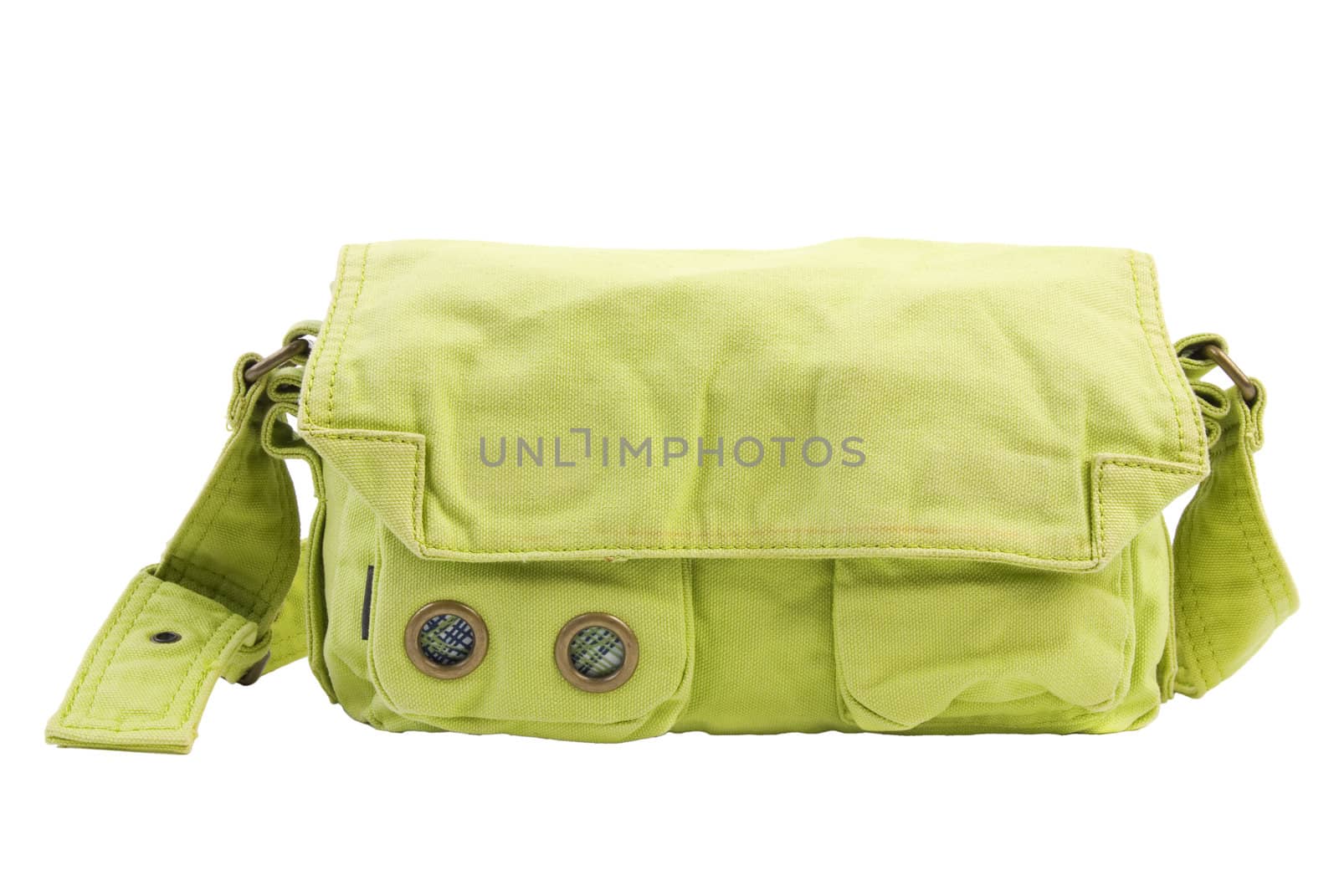 Green textile bag. Isolated on white background