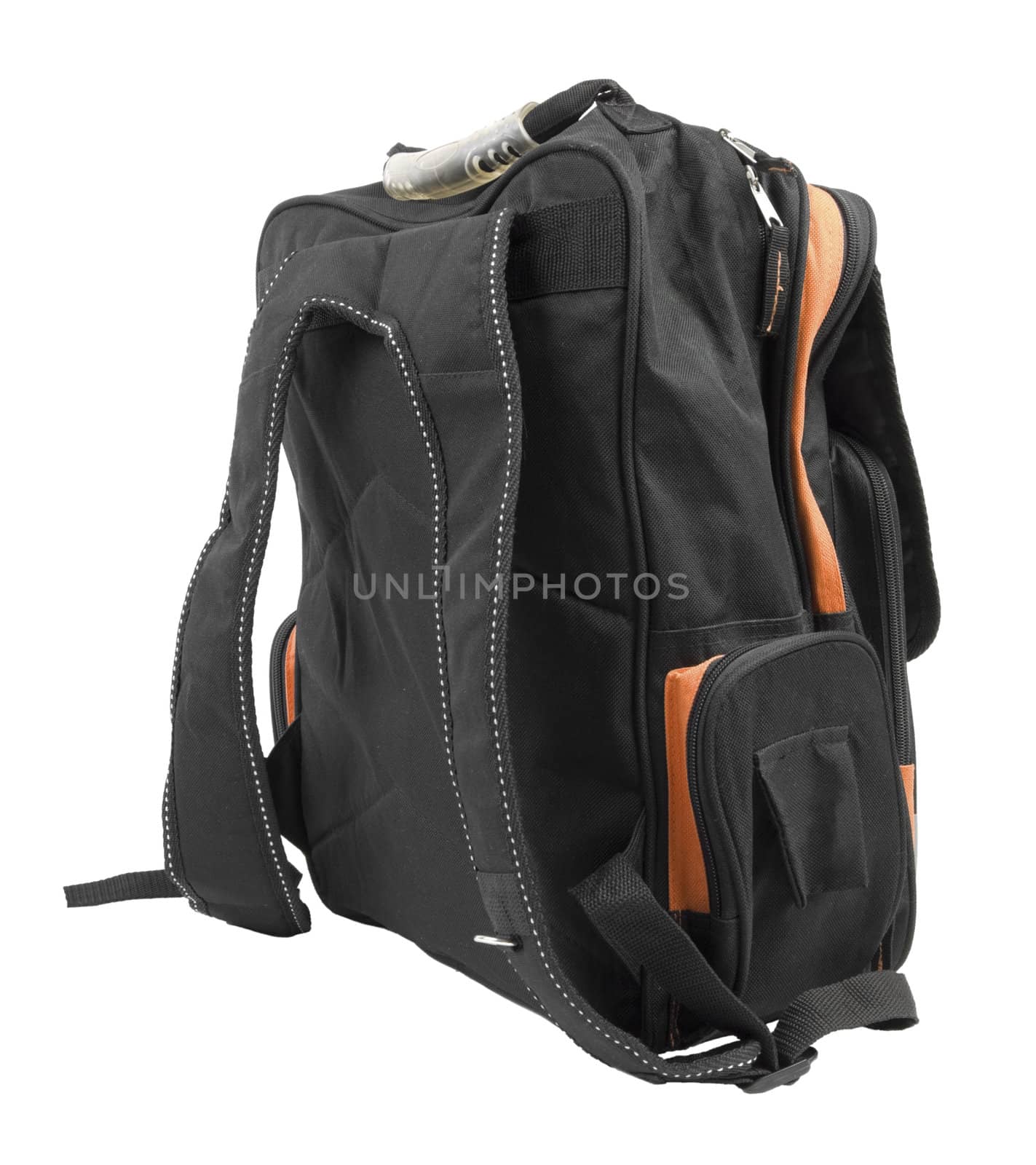 Black Backpack with orange details. Isolated on white background
