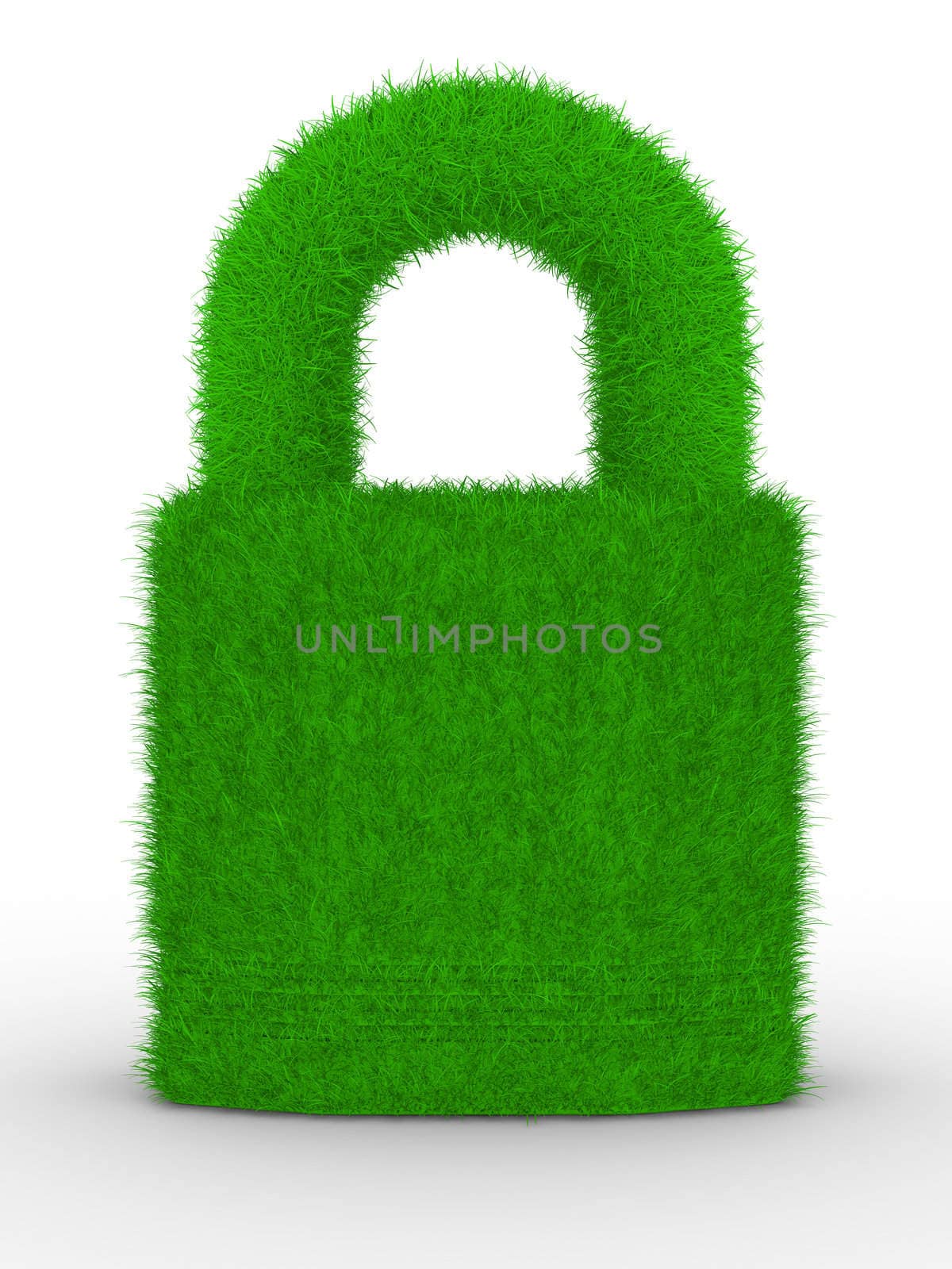 grassy closed lock on white background. Isolated 3D image