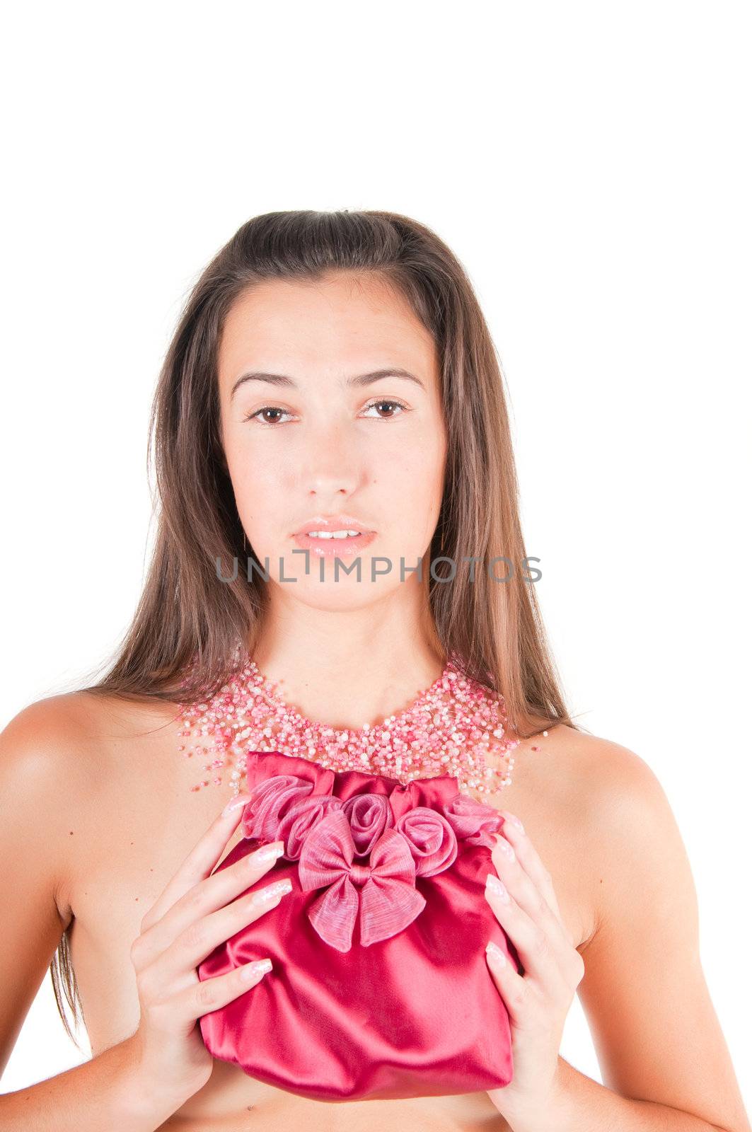 Shot of beautiful brunette woman with necklace