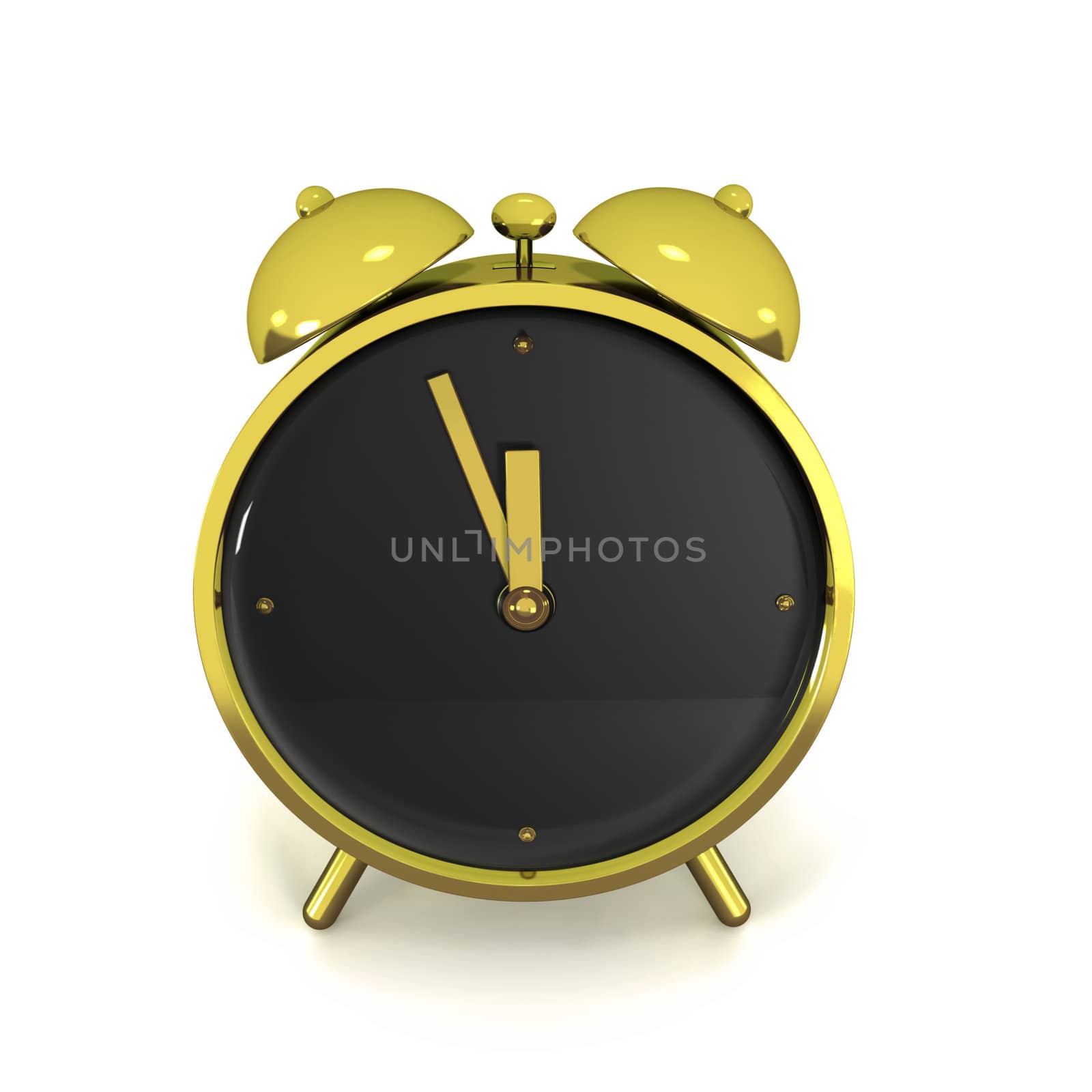 Golden alarm clock isolated on white background