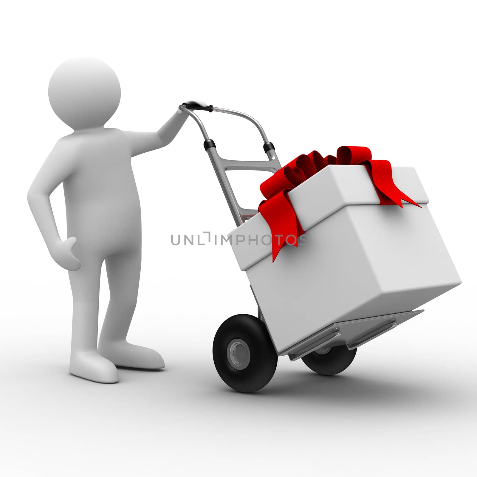 hand truck with box on white background. Isolated 3D image