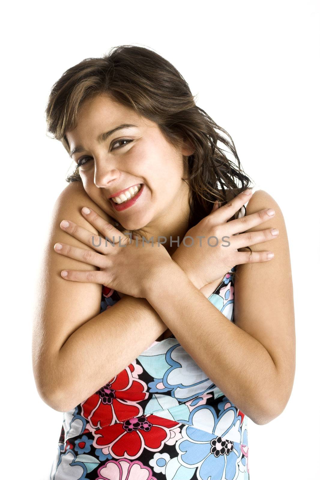 Portrait of a happy beautiful young woman laughing - (isolated on white)