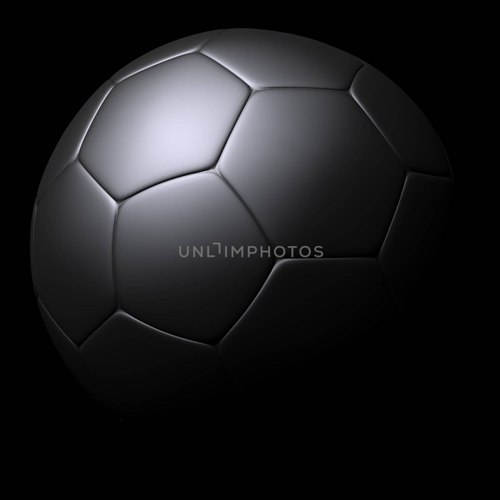 Silver Soccer ball isolated on black background.